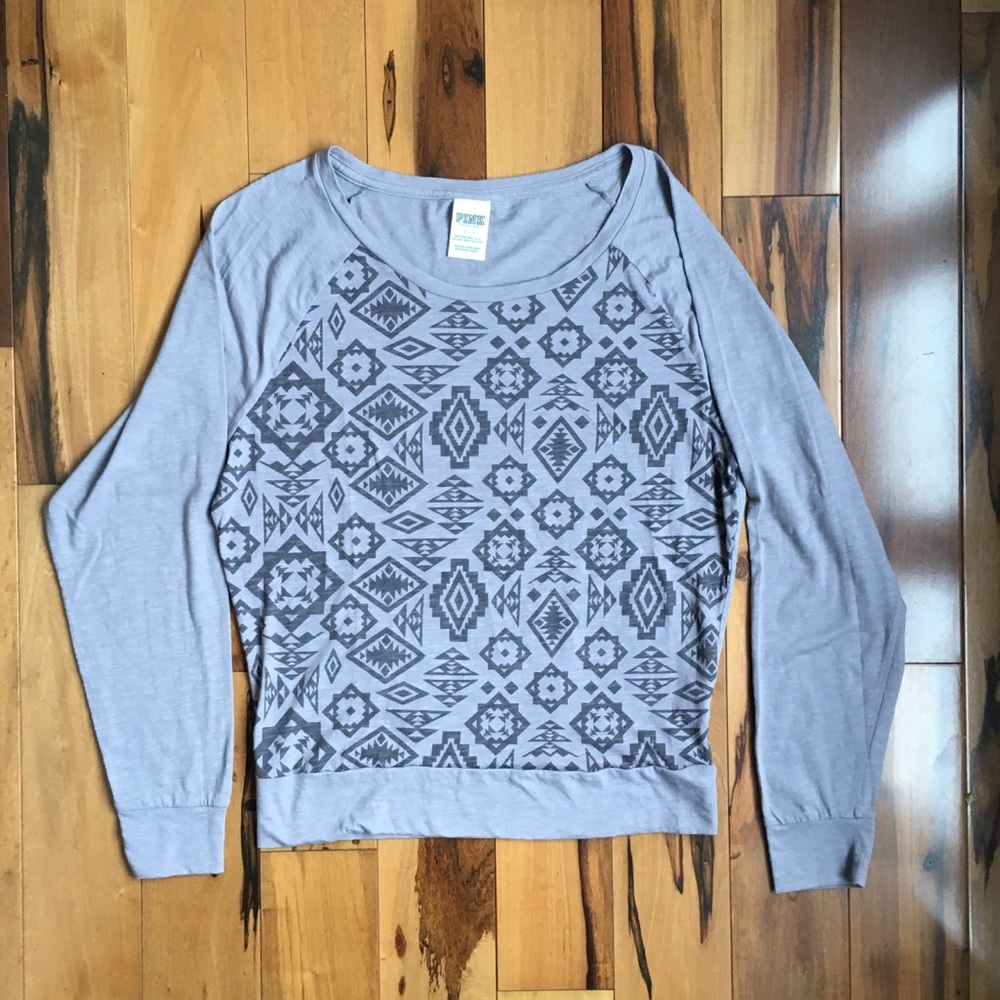 PINK Gray Tribal Print T-shirt Long Sleeve